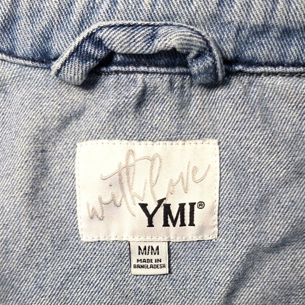 YMI With Love Light Blue Distressed Classic Denim Trucker Jean Jacket Size M - Picture 8 of 8